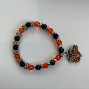 Baltimore Orioles MLB Stretchy Beaded Bracelet Black Orange Silver Tone